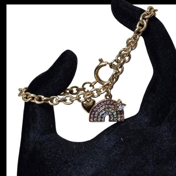 Juicy Couture Jewelry - Juicy Couture Chain Rainbow Charm Gold Tone Oval Link Bracelet Collectable NWT
